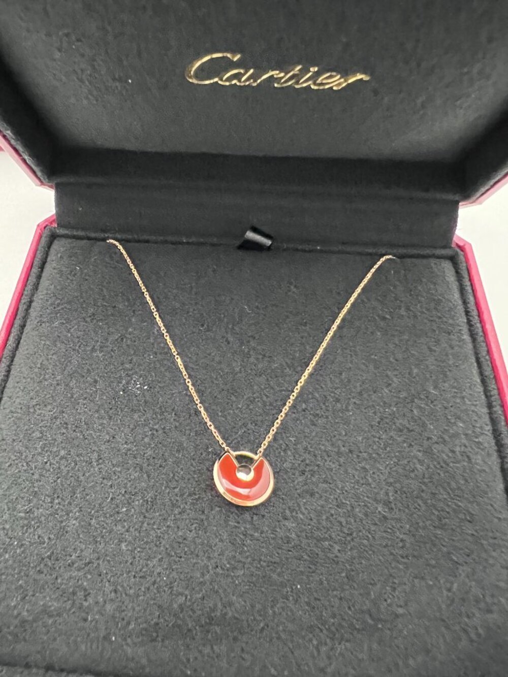 Cartier Amulette XS Carnelian Diamond 18K Rose Gold Necklace - Picture 7 of 7